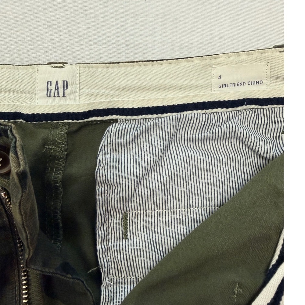 Gap Womens Girlfriend Chino Pants 4 Camo Green Raw Hem Stretch Cotton 04/19 - Picture 3 of 7